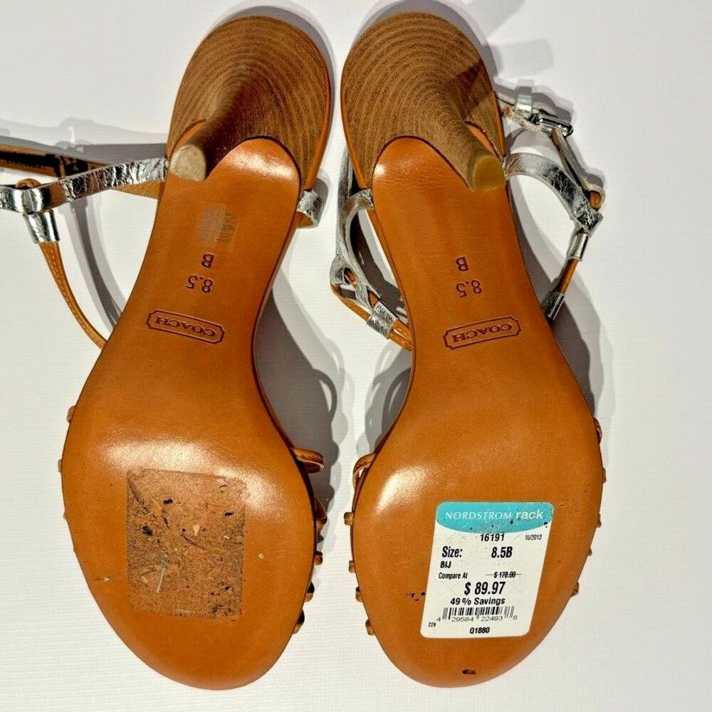 NWOB $170 Coach Lana Heels Brown Silver Leather Strappy Elegant Women’s Size 8.5 - Picture 2 of 12